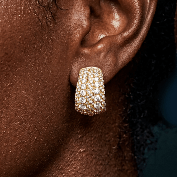 Luxury Jewelry Yellow Gold Multi Row Round Cut White Sapphire Hoop Earrings For Women