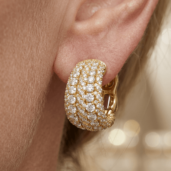 Luxury Jewelry Yellow Gold Multi Row Round Cut White Sapphire Hoop Earrings For Women
