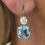 Vintage Classic Bezel Cushion & Round Cut Aquamarine & White Sapphire Drop Earrings For Women