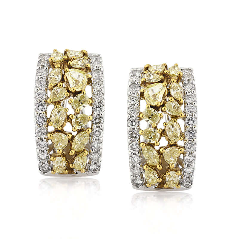 Fancy Two Tone Multi Cut Canary & White Sapphire Hoop Earrings For Women