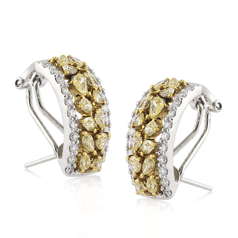 Fancy Two Tone Multi Cut Canary & White Sapphire Hoop Earrings For Women