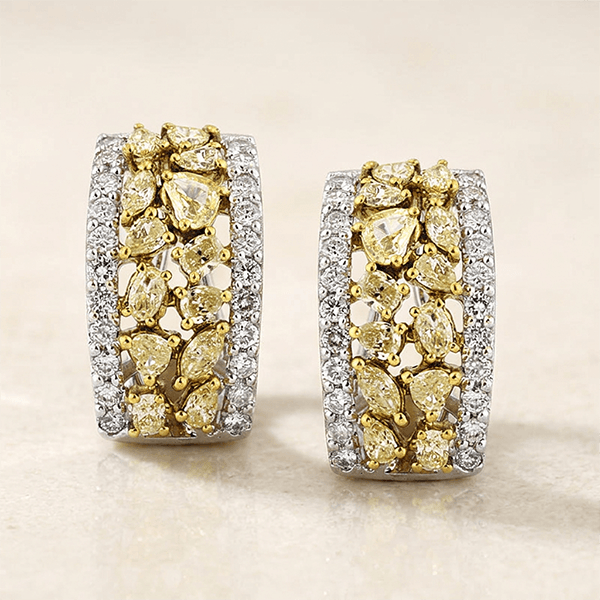 Fancy Two Tone Multi Cut Canary & White Sapphire Hoop Earrings For Women
