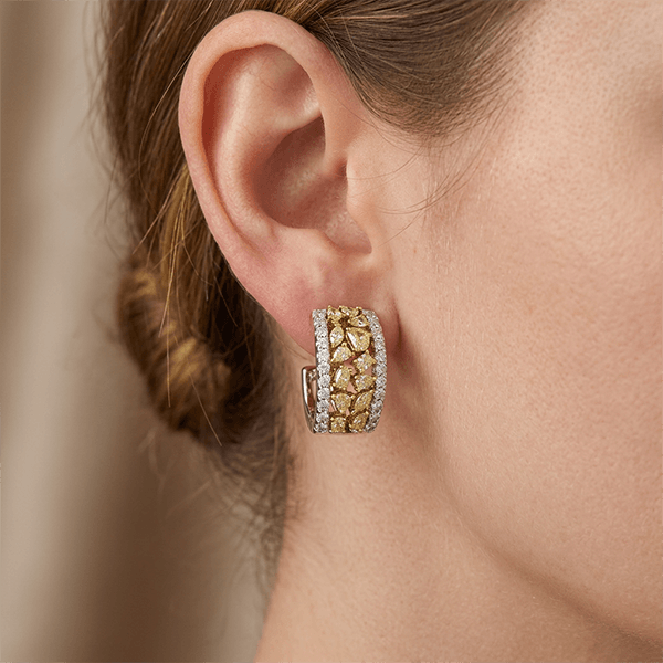 Fancy Two Tone Multi Cut Canary & White Sapphire Hoop Earrings For Women