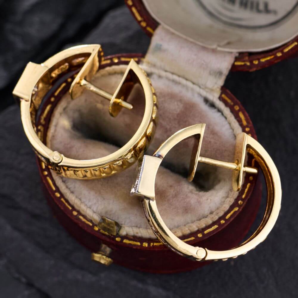 Vintage Two Tone Round & Baguette Cut White Sapphire Hoop Earrings For Women
