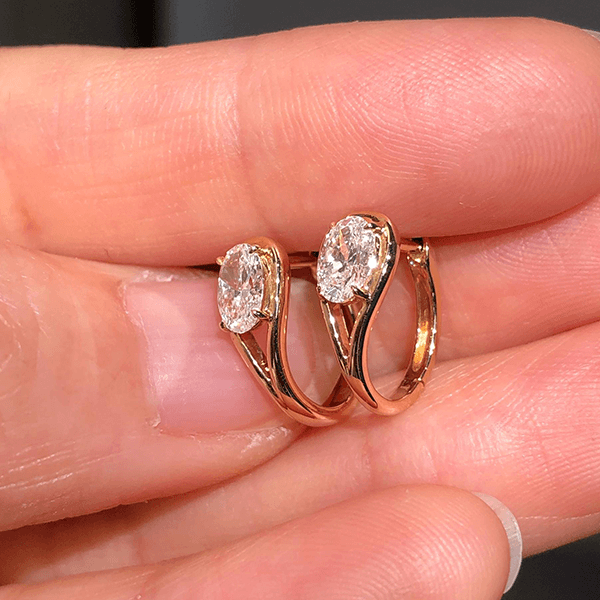 Fashion Yellow Gold Solitaire Oval Cut White Sapphire Hoop Earrings For Women