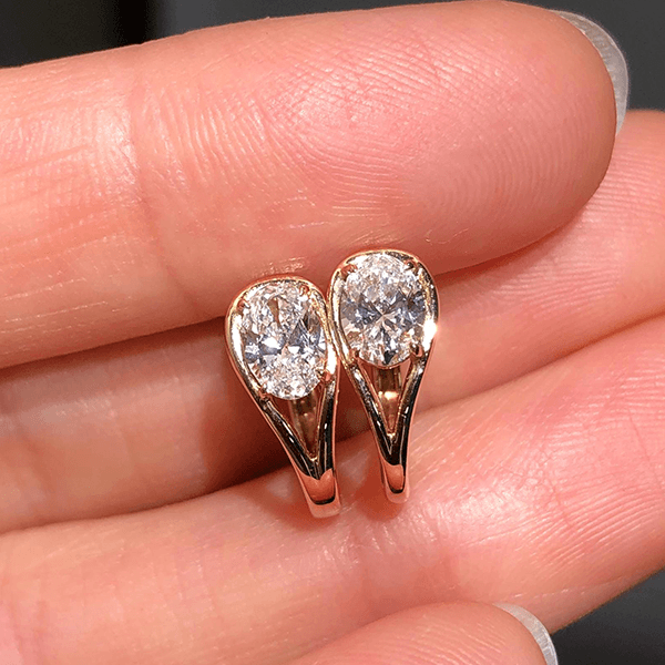 Fashion Yellow Gold Solitaire Oval Cut White Sapphire Hoop Earrings For Women