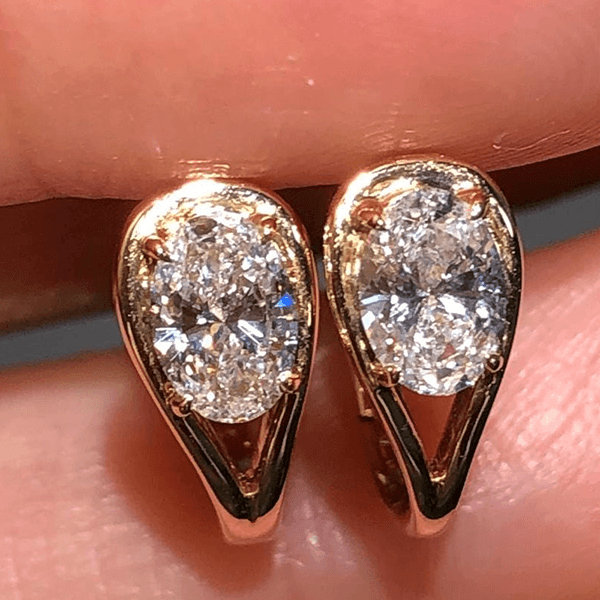 Fashion Yellow Gold Solitaire Oval Cut White Sapphire Hoop Earrings For Women