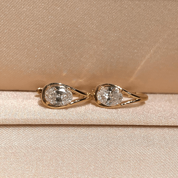 Fashion Yellow Gold Solitaire Oval Cut White Sapphire Hoop Earrings For Women