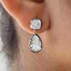Luxury Jewelry Two Tone Pear & Cushion Cut White Sapphire Drop Earrings For Women