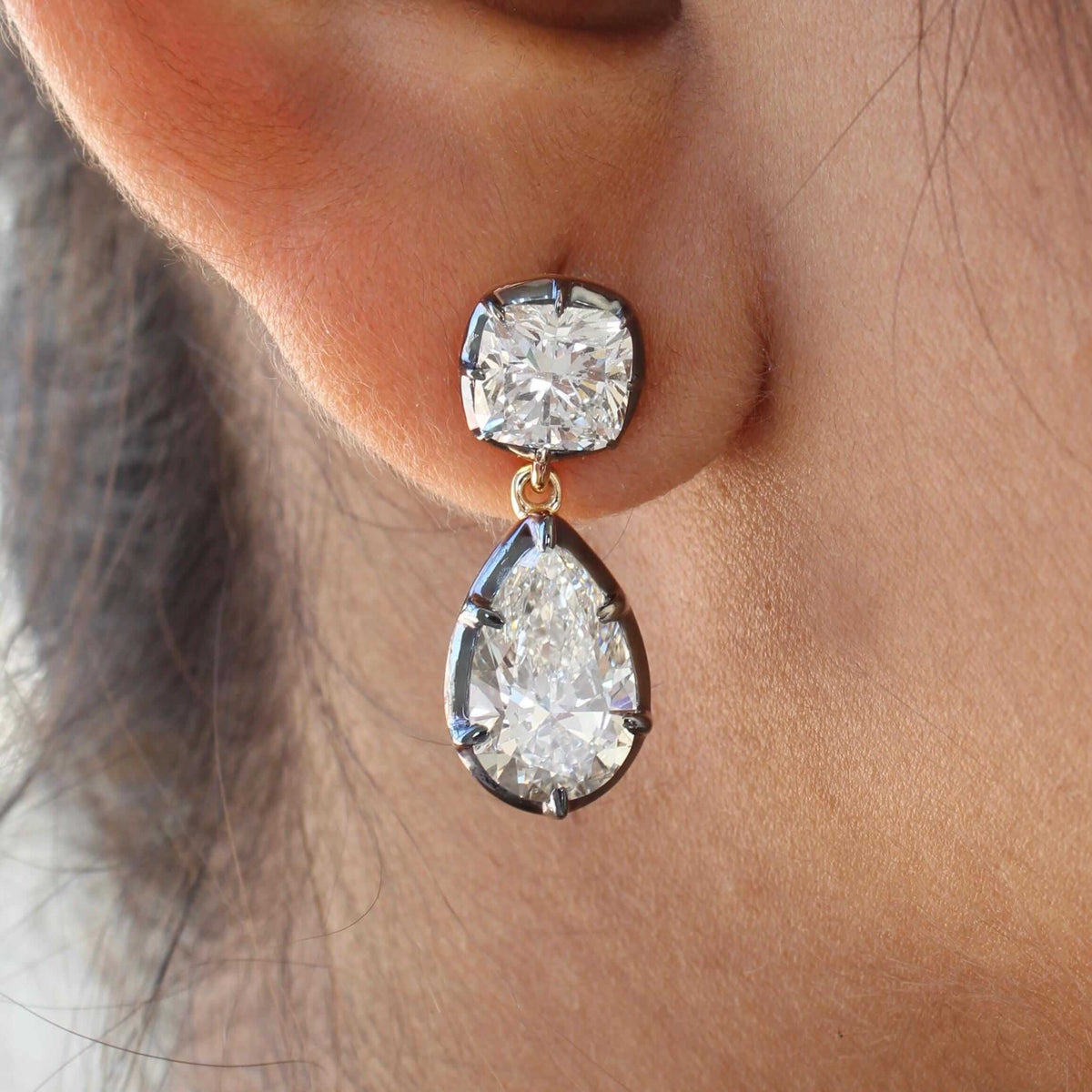 Luxury Jewelry Two Tone Pear & Cushion Cut White Sapphire Drop Earrings For Women