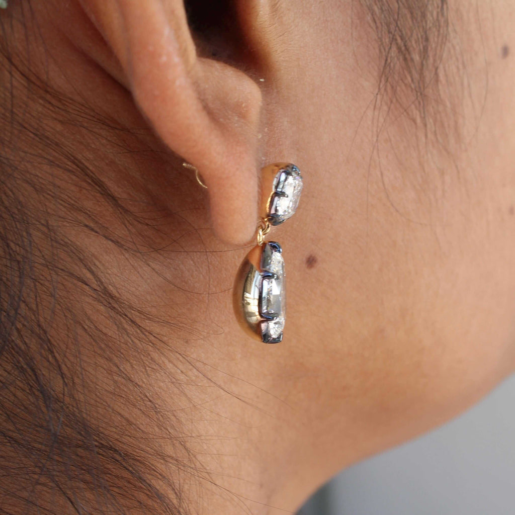 Luxury Jewelry Two Tone Pear & Cushion Cut White Sapphire Drop Earrings For Women