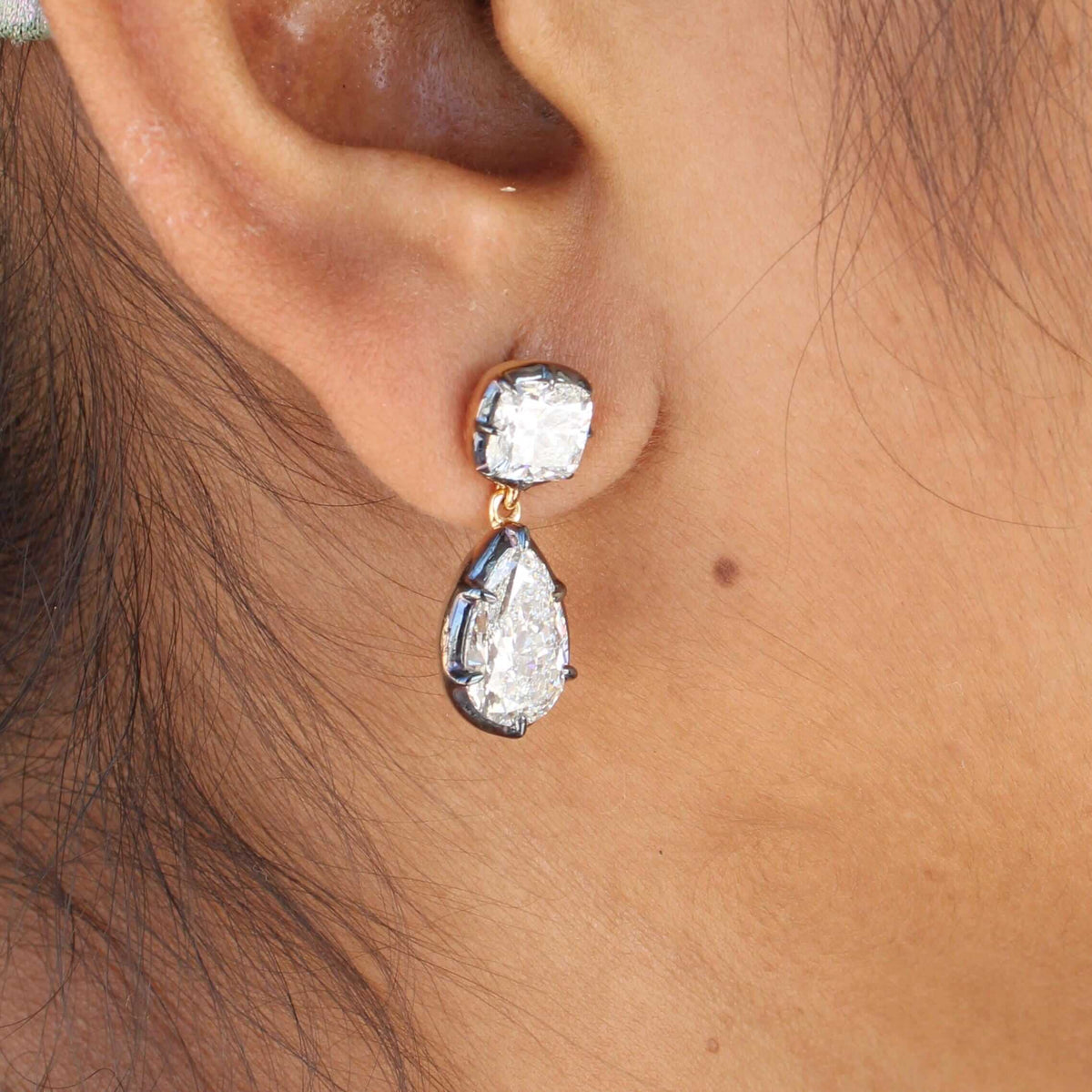 Luxury Jewelry Two Tone Pear & Cushion Cut White Sapphire Drop Earrings For Women