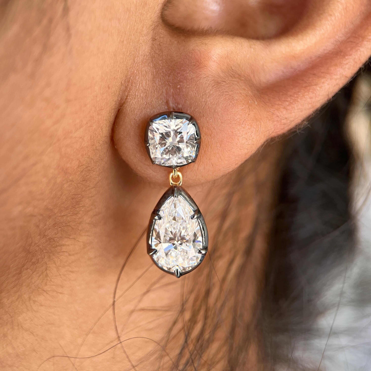 Luxury Jewelry Two Tone Pear & Cushion Cut White Sapphire Drop Earrings For Women