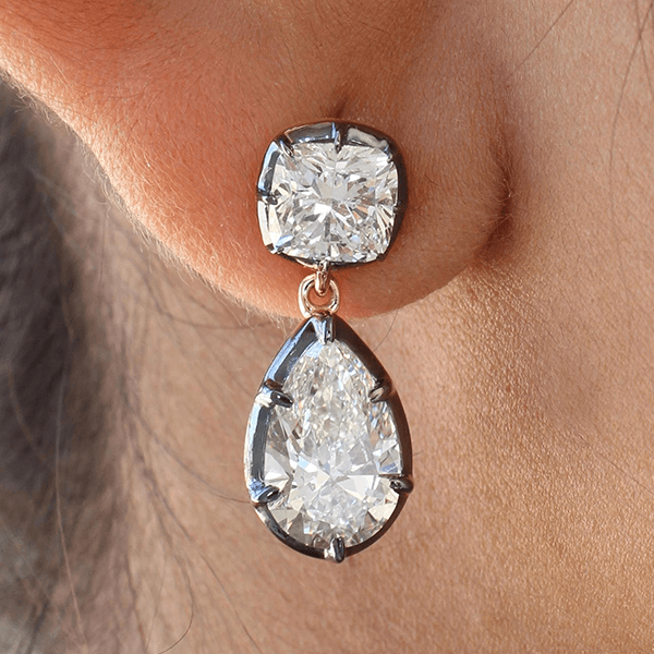 Luxury Jewelry Two Tone Pear & Cushion Cut White Sapphire Drop Earrings For Women