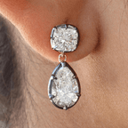 Luxury Jewelry Two Tone Pear & Cushion Cut White Sapphire Drop Earrings For Women