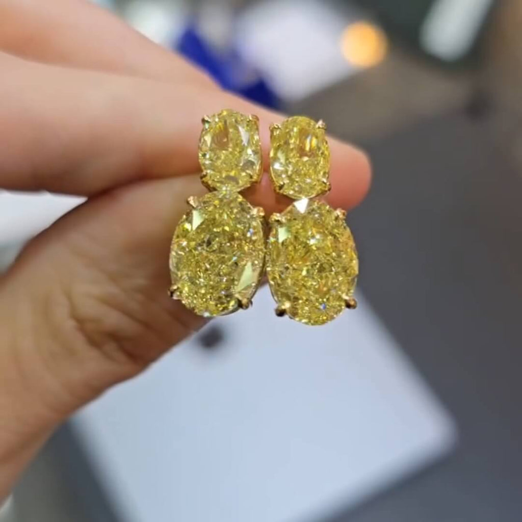 Classic Luxury Jewelry Yellow Gold Oval Cut Canary Sapphire Drop Earrings For Women