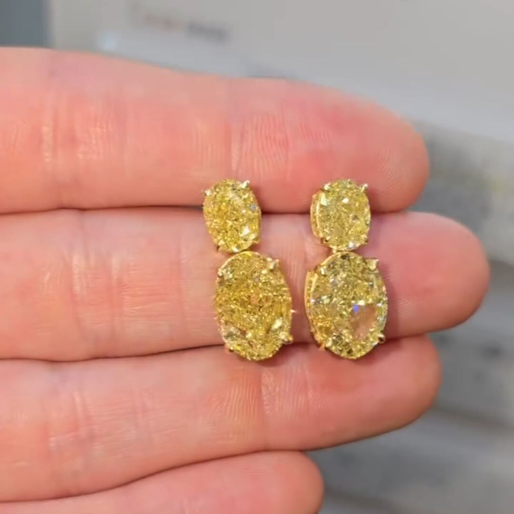 Classic Luxury Jewelry Yellow Gold Oval Cut Canary Sapphire Drop Earrings For Women