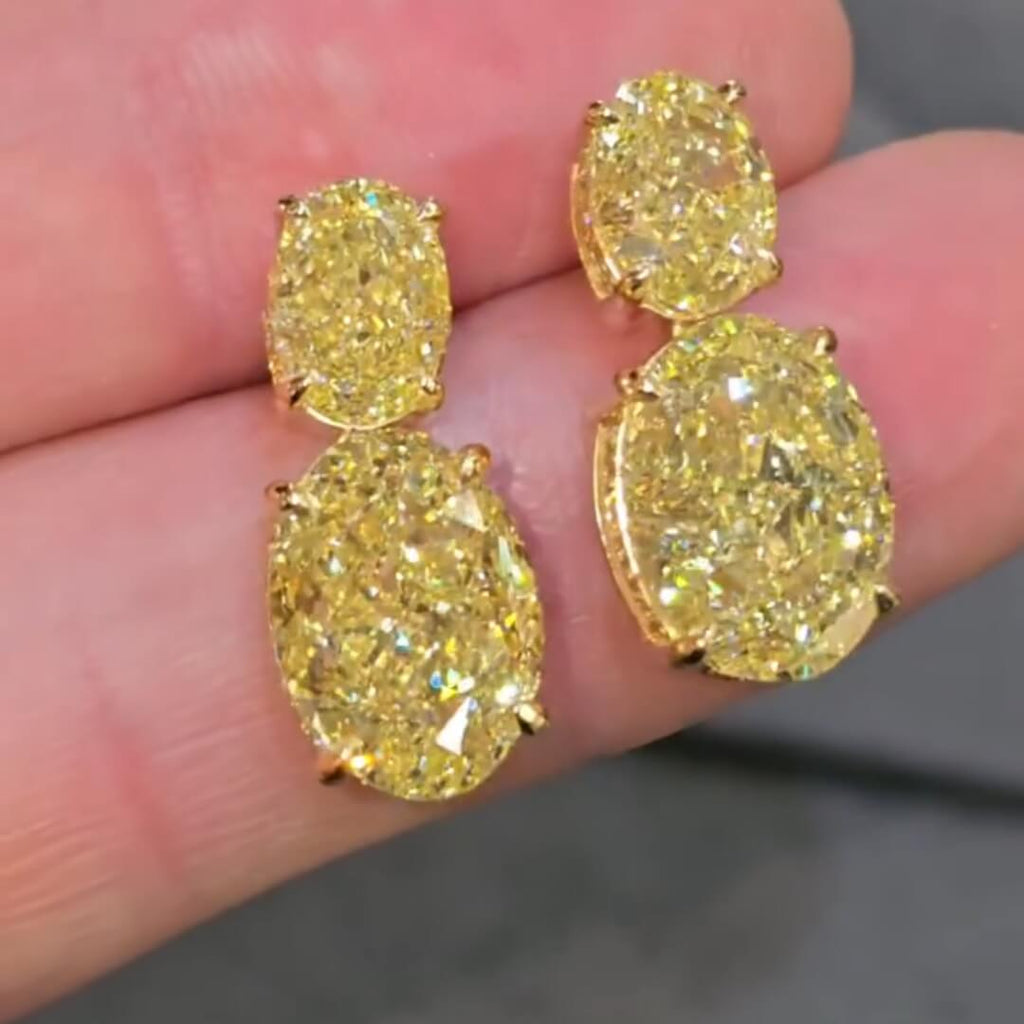 Classic Luxury Jewelry Yellow Gold Oval Cut Canary Sapphire Drop Earrings For Women