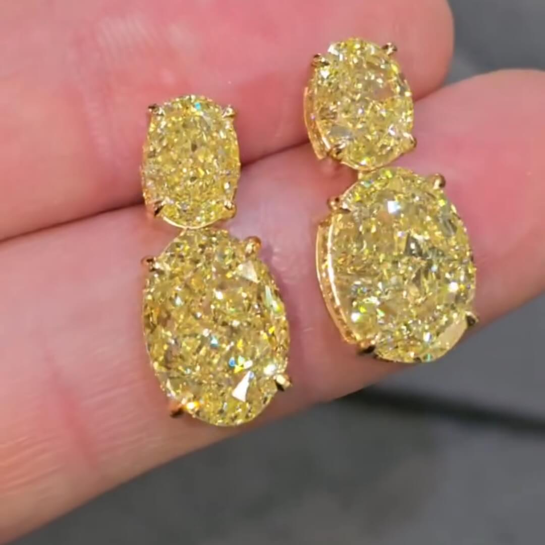 Classic Luxury Jewelry Yellow Gold Oval Cut Canary Sapphire Drop Earrings For Women