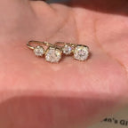 Classic Yellow Gold Cushion & Round Cut White Sapphire Drop Earrings For Women