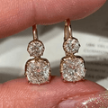 Classic Yellow Gold Cushion & Round Cut White Sapphire Drop Earrings For Women