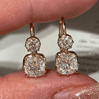 Classic Yellow Gold Cushion & Round Cut White Sapphire Drop Earrings For Women