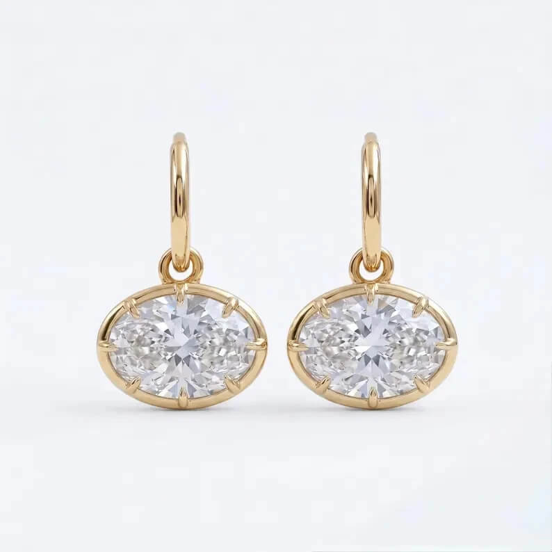 Luxury Jewelry Solitaire Yellow Gold Oval Cut White Sapphire Drop Earrings For Women
