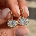 Luxury Jewelry Solitaire Yellow Gold Oval Cut White Sapphire Drop Earrings For Women