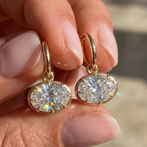 Luxury Jewelry Solitaire Yellow Gold Oval Cut White Sapphire Drop Earrings For Women