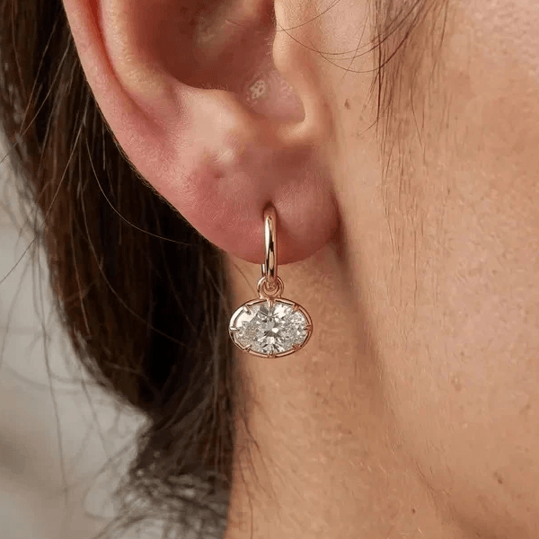 Luxury Jewelry Solitaire Yellow Gold Oval Cut White Sapphire Drop Earrings For Women