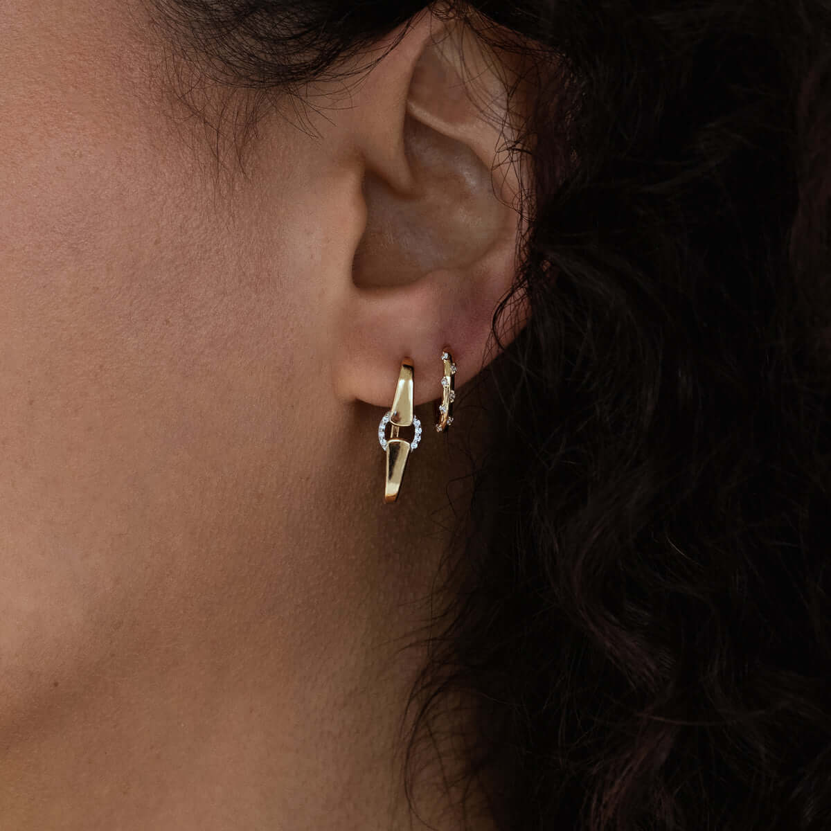 Unique Design Two Tone Round Cut White Sapphire Hoop Earrings For Women