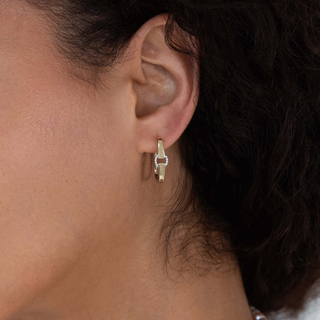 Unique Design Two Tone Round Cut White Sapphire Hoop Earrings For Women