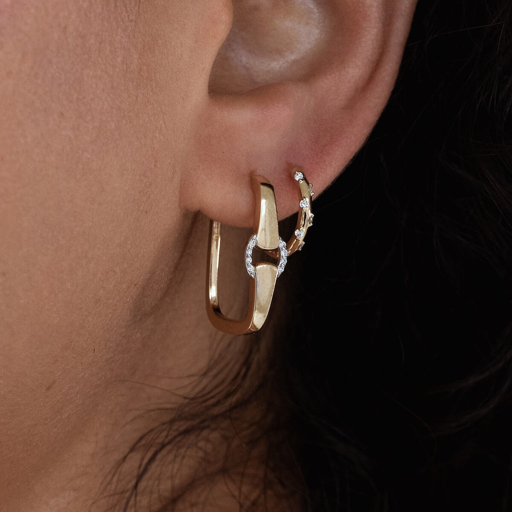 Unique Design Two Tone Round Cut White Sapphire Hoop Earrings For Women
