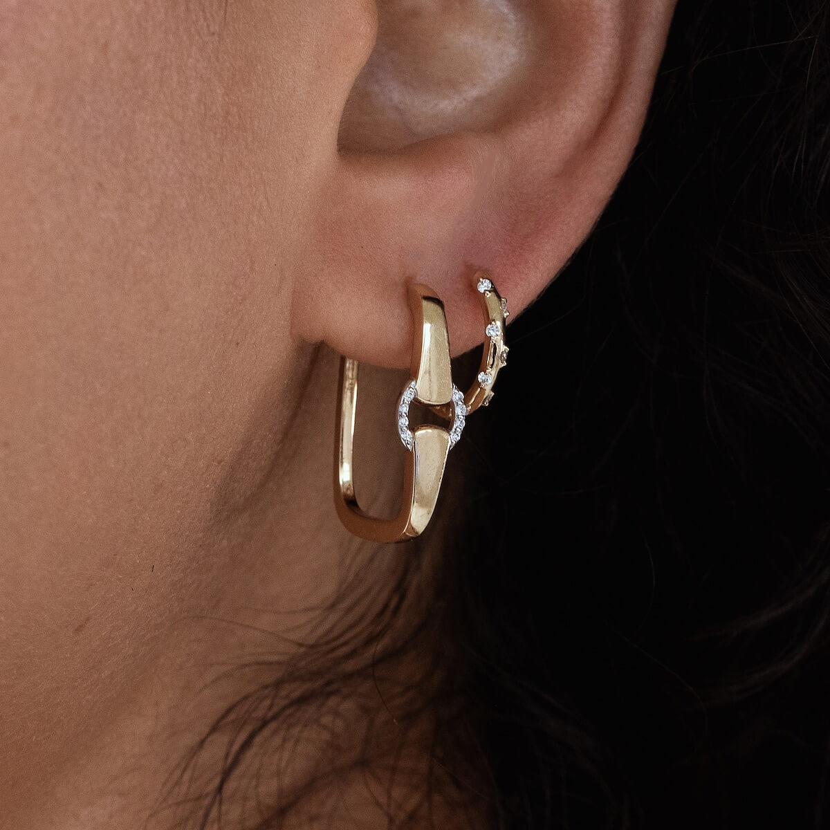 Unique Design Two Tone Round Cut White Sapphire Hoop Earrings For Women