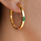 Fashion Yellow Gold Bezel Emerald Cut Emerald Sapphire Hoop Earrings For Women