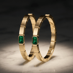 Fashion Yellow Gold Bezel Emerald Cut Emerald Sapphire Hoop Earrings For Women