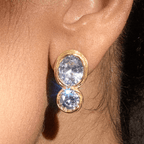 Luxury Jewelry Silhouette Design Bezel Yellow Gold Oval & Round Cut White Sapphire Drop Earrings For Women