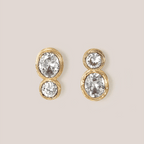 Luxury Jewelry Silhouette Design Bezel Yellow Gold Oval & Round Cut White Sapphire Drop Earrings For Women