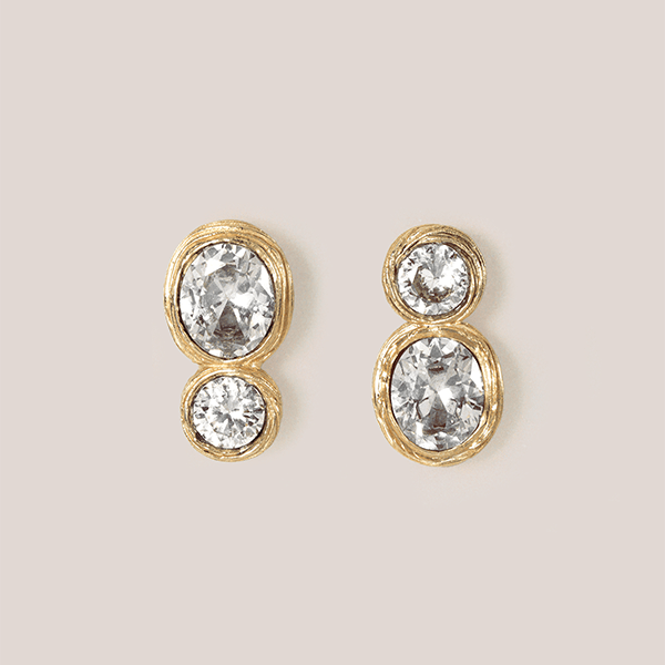 Luxury Jewelry Silhouette Design Bezel Yellow Gold Oval & Round Cut White Sapphire Drop Earrings For Women