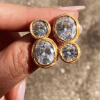 Luxury Jewelry Silhouette Design Bezel Yellow Gold Oval & Round Cut White Sapphire Drop Earrings For Women