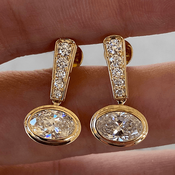 Luxury Jewelry Yellow Gold Bezel Oval Cut White Sapphire Drop Earrings For Women