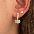 Luxury Jewelry Yellow Gold Bezel Oval Cut White Sapphire Drop Earrings For Women