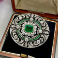 Art Deco Emerald Cut Emerald & White Sapphire Brooch