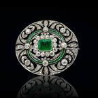 Art Deco Emerald Cut Emerald & White Sapphire Brooch