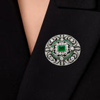 Art Deco Emerald Cut Emerald & White Sapphire Brooch