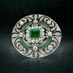 Art Deco Emerald Cut Emerald & White Sapphire Brooch