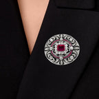 Art Deco Emerald Cut Ruby & White Sapphire Brooch