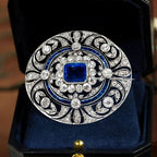 Art Deco Emerald Cut Blue & White Sapphire Brooch