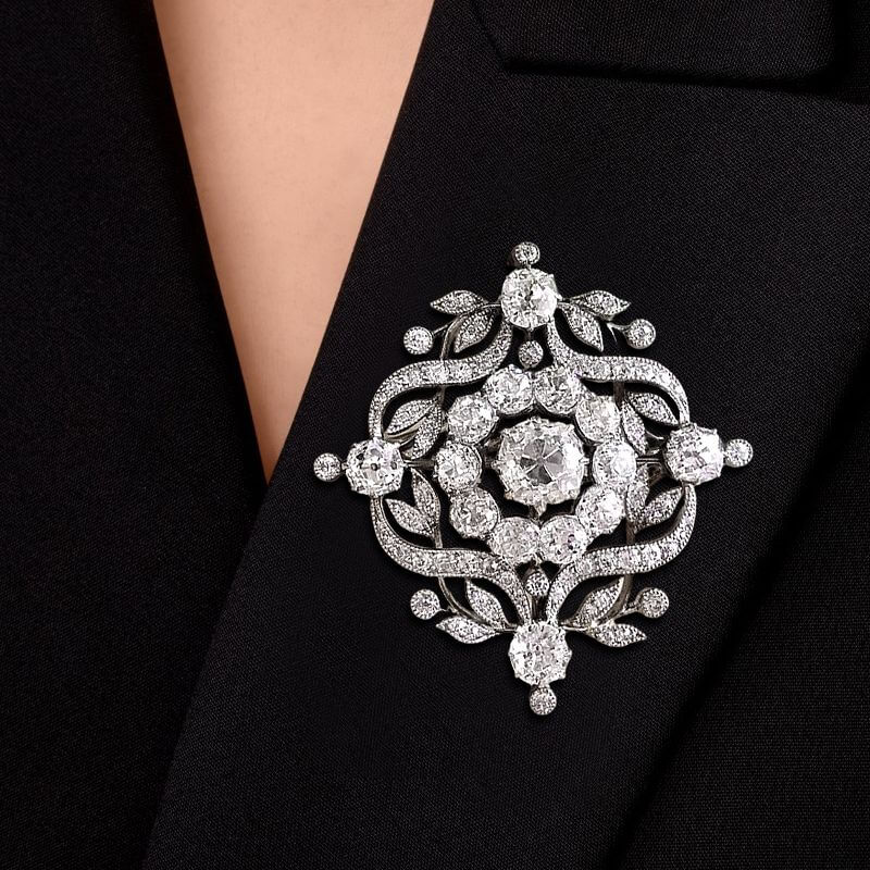 Elegant Antique White Sapphire Round Cut Brooch