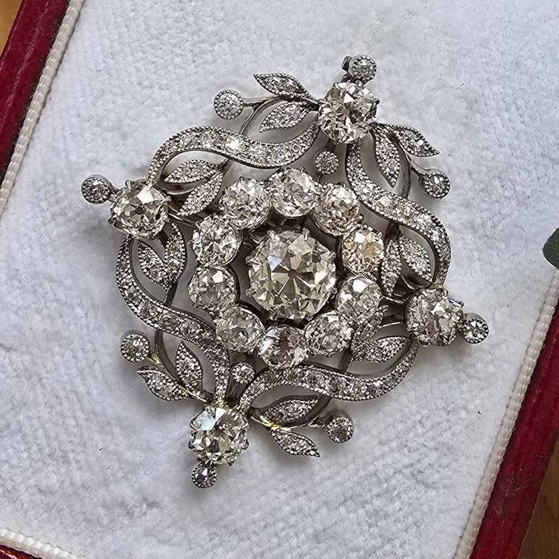 Elegant Antique White Sapphire Round Cut Brooch